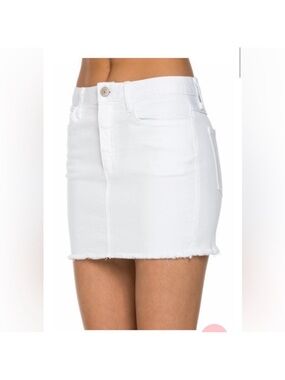 White Denim Mini Skirt with Frayed Hem